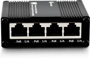 5 Ports Gigabit PoE Passthrough Mini Ethernet Switch 1 PoE++ Uplink in @90W 4 PoE+ Output up to 70W Unmanaged Network Switch Plug & Play Sturdy Metal Extend Power PoE Transmission up to 100m