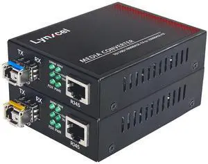 Gigabit Fiber to Ethernet Media Converter, Single Mode Fiber Media Converter with 2Pack Bidi SFP SMF LC Module, 10/100/1000Base-TX to 1000Base-FX SFP to RJ45 Converter, up to 20km, 1 Pair