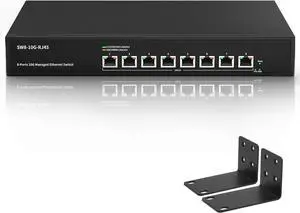 8 Port 10Gb RJ45 Web Managed Ethernet Network Switch with 8 x 10 Gigabit Base-T Port | 10Gbps Multi-Gig Swicth Support 10G-5G-2.5G-1G-100M | Rack Mount | 160G Bandwidth | Sturdy Metal Casing