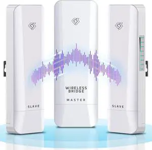 Wireless Bridge, Pre-Configured 3 Pack Long Range WiFi Bridge for Point to Multi-Point, High-Speed Network Bridge with Hotspot, for Stores, Barn, Garage, Building, 100/1000Mbps LAN Port. 3 Pack (5KM)