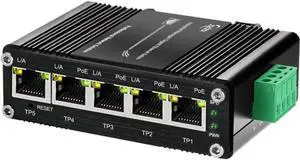 Industrial Managed 5 Port PoE Ethernet Switch, Mini Gigabit Networking Switch with Web Management, Supporting Din-Rail