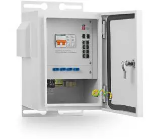 Indoor/Outdoor Industrial Enclosure with Integrated 8 Port Gigabit PoE+, 2 Port 1000BASE SFP Switch, IEEE802.3af/at POE 246W Power Supply, Plug and Play, Metal IP65 Case, -40 to 158°F Indoor/Outdoor Industrial Enclosure with Integrated 8 Port Gigabit PoE+, 2 Port 1000BASE SFP Switch, IEEE802.3af/at POE 246W Power Supply, Plug and Play, Metal IP65 Case, -40 to 158°F