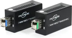 Gigabit Fiber to Ethernet Media Converter Kit, LC Single Mode, Up to 20km Fiber Opitc Network, Point-to-Point, Plug & Play, Complete Kit, Compact Converter, Industrial SFP Modules, US/EU Adapters