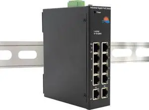 Industrial 10-Port Gigabit Solar PoE Switch with Voltage Booster - 8 x IEEE802.3af/at 30W PoE Ports @120W, Ideal for Solar Power/RV Truck/VoIP Systems. Supports DC12V-24V to DC48V Conversion