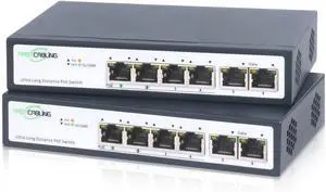 500M Long Range PoE+ Extension Kit, 2×4-Port Long-Range PoE+ switches, Extend Range Up to 500M (1600 ft.), 10/100Mbps, 30W IEEE802.3af/at, Wall Mount