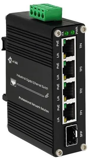 Mini Industrial 4 Port 10/100/1000Mbps Gigabit Ethernet POE + Switch with SFP Port Din Rail/Wall-Mount 4 Port 10/100/1000BASE-T RJ45 + 1 Port 100/1000FX (SFP) Support 12-48V DC Mini Industrial 4 Port 10/100/1000Mbps Gigabit Ethernet POE + Switch with SFP Port Din Rail/Wall-Mount 4 Port 10/100/1000BASE-T RJ45 + 1 Port 100/1000FX (SFP) Support 12-48V DC