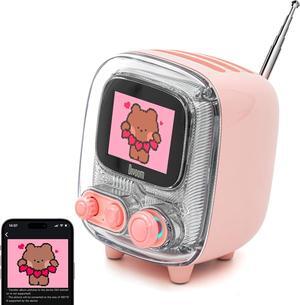 Divoom Tiivoo-2 Retro Bluetooth Speaker with FM Radio,Pixel Art Portable Mini Cute Wireless Small Speaker,Vintage Decor Suitble for Party Office Desk Home Bedroom Kitchen,Pink