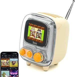 Divoom Tiivoo-2 FM Radio Bluetooth Speaker with Alarm Clock,Pixel Art Retro Mini Small Cute Wireless Speaker,Vintage Decor Suitble for Party Office Home Desk Bedroom Kitchen Outdoor,Cream