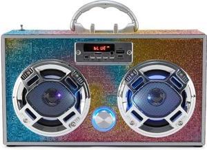 Boombox Speaker with LED Lights \u2013 Retro Bluetooth Speaker w/Enhanced FM Radio - Perfect for Home and Outdoor (Swirl Bling)
