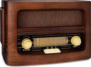 ClearClick Classic Vintage Retro Style AM/FM Radio with Bluetooth, Aux-in, & USB - Handmade Wooden Exterior Dark Brown