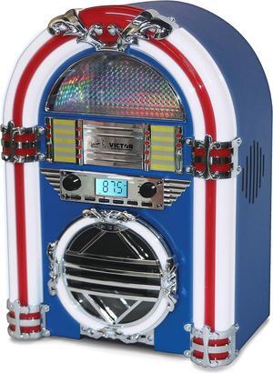 VICTOR Broadway Desktop Bluetooth Jukebox with CD Player, FM Radio, Built-in Stereo Speakers, and Color Changing LED Lighting, Blue