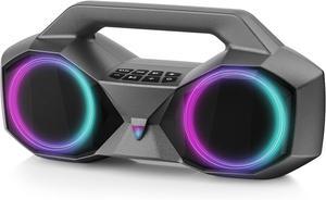 Portable Bluetooth Speaker - IPX7 Waterproof Wireless Speakers with 80W Loud HiFi Stereo Sound, 20H Playtime, Dynamic Light, Deep Bass, Dual Pairing, 5.3 BT for Outdoor, Gifts (Silver Grey 02)