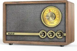 Vintage Radio with FM, Retro Bluetooth Speaker, Wood Bluetooth Radio for Home with White Noise Machine, for Kitchen, Bedroom, Living Room, Cafe, with Rotary Tuning Dial(Espresso/RA60S-A)