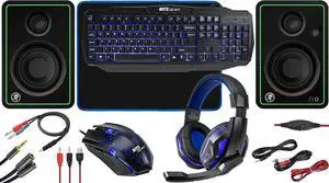 RitzGear Blue Gaming Accessories Kit I 4-in-1 LED Combo with Multimedia Keyboard, Optical Mouse, Mouse Pad & Headset with Adapter | for Windows 7+ Desktop, Laptop, Xbox & PS4 with CR4-X 4" Monitors