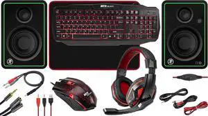 RitzGear Red Gaming Accessories Kit I 4-in-1 LED Combo with Multimedia Keyboard, Optical Mouse, Mouse Pad & Headset with Adapter | for Windows 7+ Desktop, Laptop, Xbox & PS4 with CR3-X Monitors