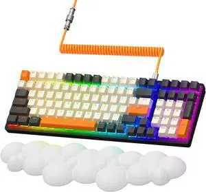 ATTACK SHARK Wireless Bluetooth/USB Wired Gaming Mechanical Keyboard Compact 100 Keys RGB Backlit,Keyboard Wrist Rest+Coiled Keyboard Cable for Xbox One,Mac,PS4 (Hot Swappable Red Switch)