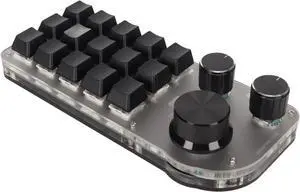 Goshyda One Handed Macro Mechanical Keyboard, Mini 15 Keys 3 Knob Small Programmable Macropad Wired Mechanical Keyboard, DIY Programmable Keyboard