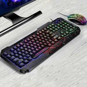 Mechanical Keyboard and Mouse Combo Gaming Wired Keyboard USB Keyboards with Multimedia Buttons Wired Gaming Mouse for PC Gamer Computer Desktop (Color : Black Crack)