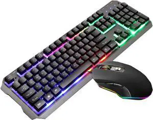 Wired Keyboard and Mouse Set Backlight Game Computer Desktop Mechanical Keyboard Notebook USB External for Windows, Computer Desktop PC Laptop (Color : Black)