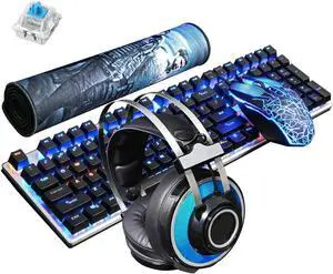 ARCH Three-Piece Mechanical Keyboard and Mouse with Headphone,Gaming Keyboard and Mouse for Windows Desktop, Computer (Color : A)