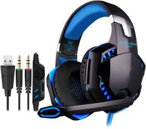 Earphones Comfortable 3.5mm Stereo Gaming LED Lighting Over-Ear Headphone Headset Noise Cancelling Mic for PC Computer Game Earbud Headphones (Color : Blue)