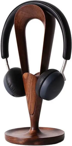 Headphone Holder Headphone Stand, Walnut Wood Headphone Stand Headset Holder for Desk, Support Dual Headsets Suspension for PC Gaming, Office Headset Stand (Color : Brass)