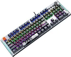 Laptop Keyboard Mechanical Gaming Keyboard Full Size 104 Keys Metal Plate Wired LED Rainbow Gaming Backlit Multimedia Keys Computer Keyboard (Color : Black)