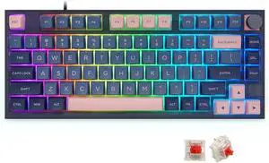 MOLGRIA SKYLOONG GK75 75-Key RGB Backlit Gaming Keyboard with Dark Blue and Pink PBT Keycaps, Hot Swappable Red Mechinery Gateron Switches, Type C Wired Knob Mechanical Keyboard for Win/Mac OS