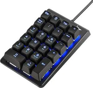 Number Pad, Good Product Outlet Mechanical USB Wired Numeric Keypad with Blue LED Backlit 22 Key Numpad for Laptop Desktop Computer PC Black (Blue switches)