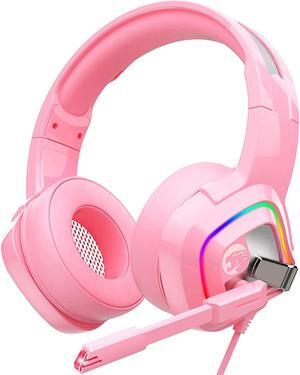 ZIUMIER Pink Gaming Headset PS4 Headset, Xbox One Headset with Noise Canceling Mic and RGB Light, PC Headset with Stereo Surround Sound, Over-Ear Headphones for PC, PS4, PS5,Xbox One, Laptop (Pink)