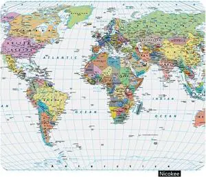 Gaming Mouse Pad Colored World Map Borders Countries Roads and Cities Isolated Non-Slip Rubber Mouse Pad for Computers Laptop Office Home Rectangle Mousepad 9.5 Inch x 7.9 Inch