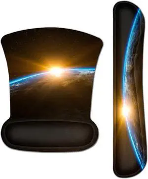 Meffort Inc Mouse Pad Wrist Support & Gaming Keyboard Wrist Pad Combo Set  Durable Ergonomic Anti Slip Non-Slip Square Base Rest Support - Earth Sunrise