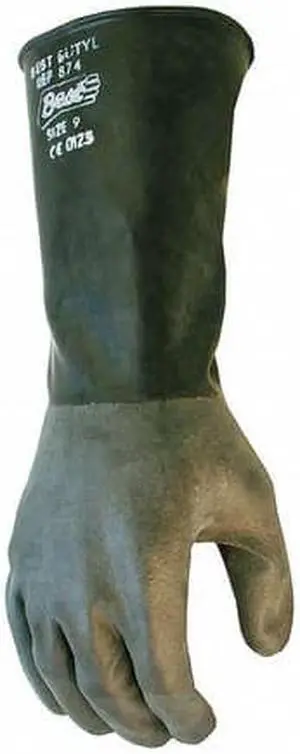 SHOWA 874-08 Chemical Resistant Gloves, Butyl, Smooth Full, Beaded, Black, 8, 1