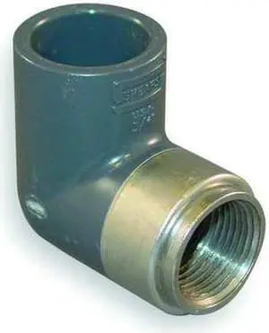 ZORO SELECT 807-007BR PVC, Brass Elbow, 90 Degrees, Short Sweep, FNPT x Socket,