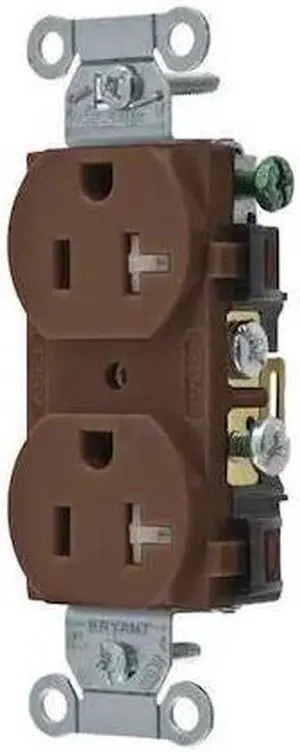 BRYANT CBRS20WRTR Straight Blade Receptacle, 5-20R, 20 A, 125V AC, 2 Pole, 3