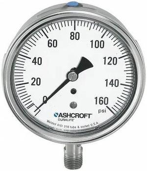 ASHCROFT 251009SW02L60# Pressure Gauge, 0 to 60 psi, 1/4 in MNPT, Stainless