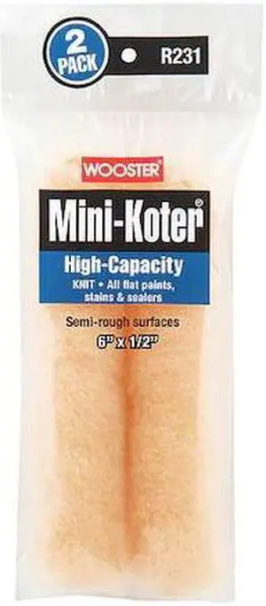 WOOSTER R231-6 6" Mini Paint Roller Cover, 1/2" Nap, Knit Fabric, 2 PK