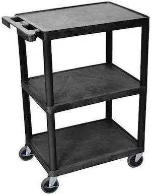 ZORO SELECT STC222-B Utility Cart with Lipped Plastic Shelves, 300 lb Load