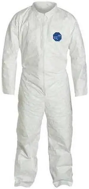DUPONT TY120SWHMD0025NF Disposable Coverall, Collared, M, Tyvek(R) 400, Zipper,