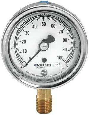 ASHCROFT 251009AWL02L1000# Industrial Pressure Gauge, 0 to 1,000 psi, 2 1/2 in