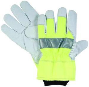 CONDOR 2RA33 Hi-Vis Cold Protection Gloves, Grain Pigskin Leather Palm,