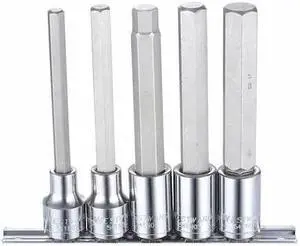 WESTWARD 54TN01 1/2" Drive Socket Bit Set, Metric, 5pcs