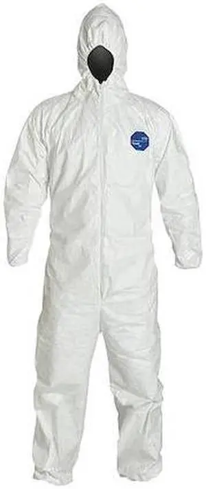 DUPONT TY127SWH5X002500 Tyvek 400 Hooded Disposable Coveralls, Zipper, Elastic