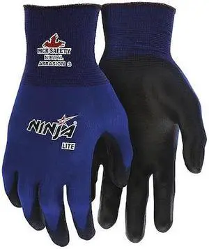 MCR SAFETY N9696S Polyurethane Coated Gloves, Palm Coverage, Black/Blue, S, PR