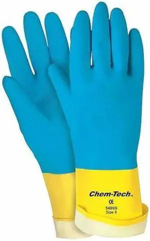 MCR SAFETY 5400S Chem-Tech Chemical Resistant Gloves, Natural Rubber Latex, 13