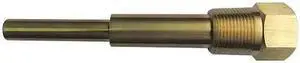 ZORO SELECT 24C470 Bimetal Thermowell, Brass, 1/2 NPSM, Stem Length: 4 in