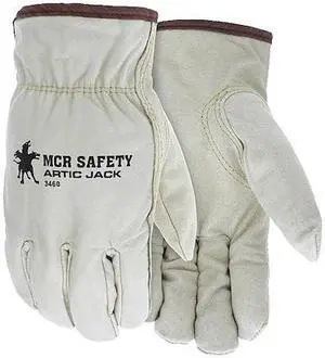 MCR SAFETY 3460L Leather Gloves, Grain Pigskin Leather Palm, Shirred Slip-On