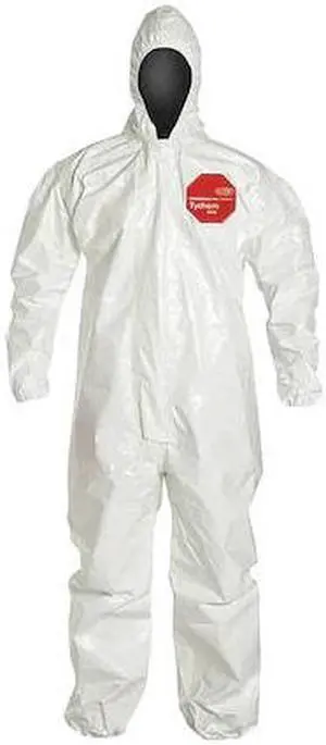 DUPONT SL127TWHMD000600 Hooded Chemical Resistant Coveralls, M, 6 , White,