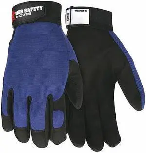 MCR SAFETY 900L Mechanics Gloves, Hook-and-Loop, Spandex Back, Black/Blue, L