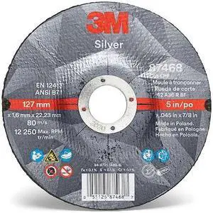 3M 87468 Depressed Center Cut-Off Wheel, Type 27, 5 in Dia, 0.045 in Thick, 7/8
